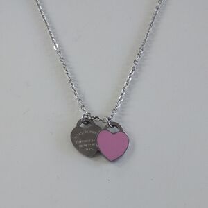 Stainless Steel and Pink Heart Pendant Necklace